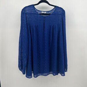 💙Vibrant Royal Blue -Radiant Chic Woven A-Line Crewneck Long sleeve Blouse 2X💙